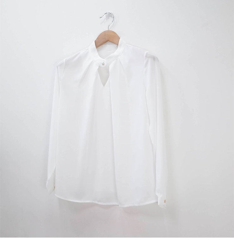 Blusas sólidas femininas camisas de chiffon manga longa fino oco sexy all-match