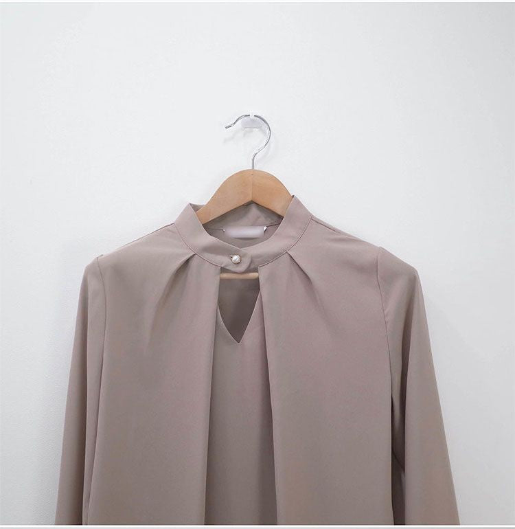 Blusas sólidas femininas camisas de chiffon manga longa fino oco sexy all-match