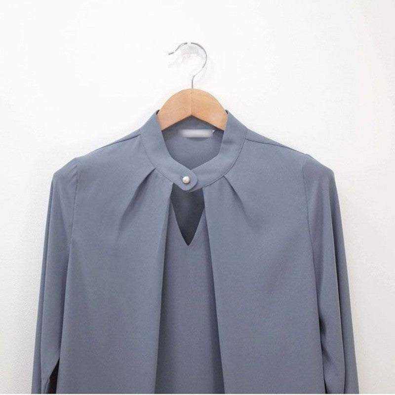 Blusas sólidas femininas camisas de chiffon manga longa fino oco sexy all-match