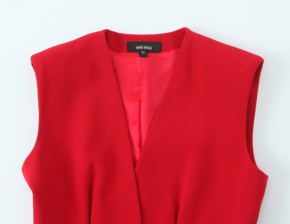 Trafza feminino romântico colete vermelho conjunto com decote em v com cinto ca