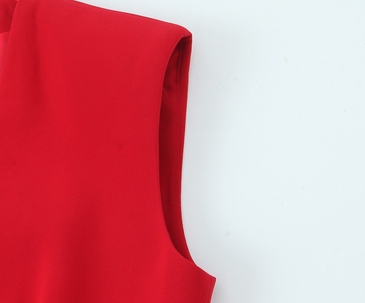 Trafza feminino romântico colete vermelho conjunto com decote em v com cinto ca