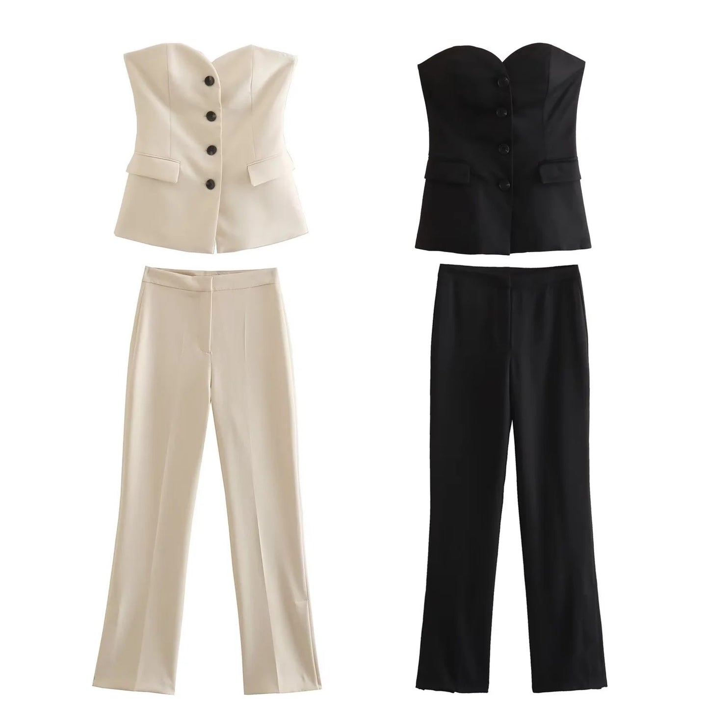 Trafza feminino elegante calça sólida terno botão frontal sem alças sexy reg