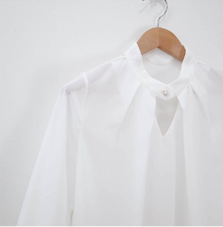 Blusas sólidas femininas camisas de chiffon manga longa fino oco sexy all-match