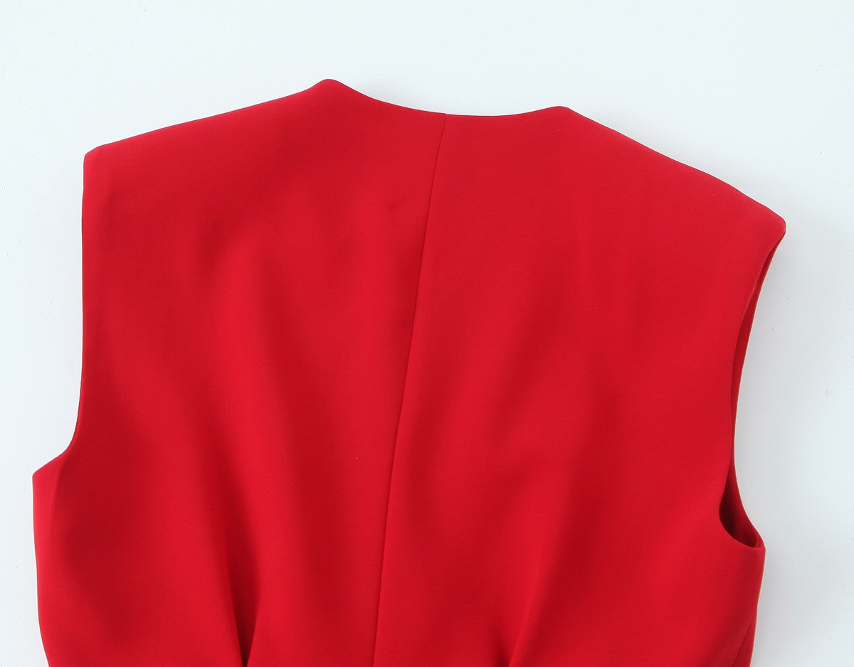 Trafza feminino romântico colete vermelho conjunto com decote em v com cinto ca