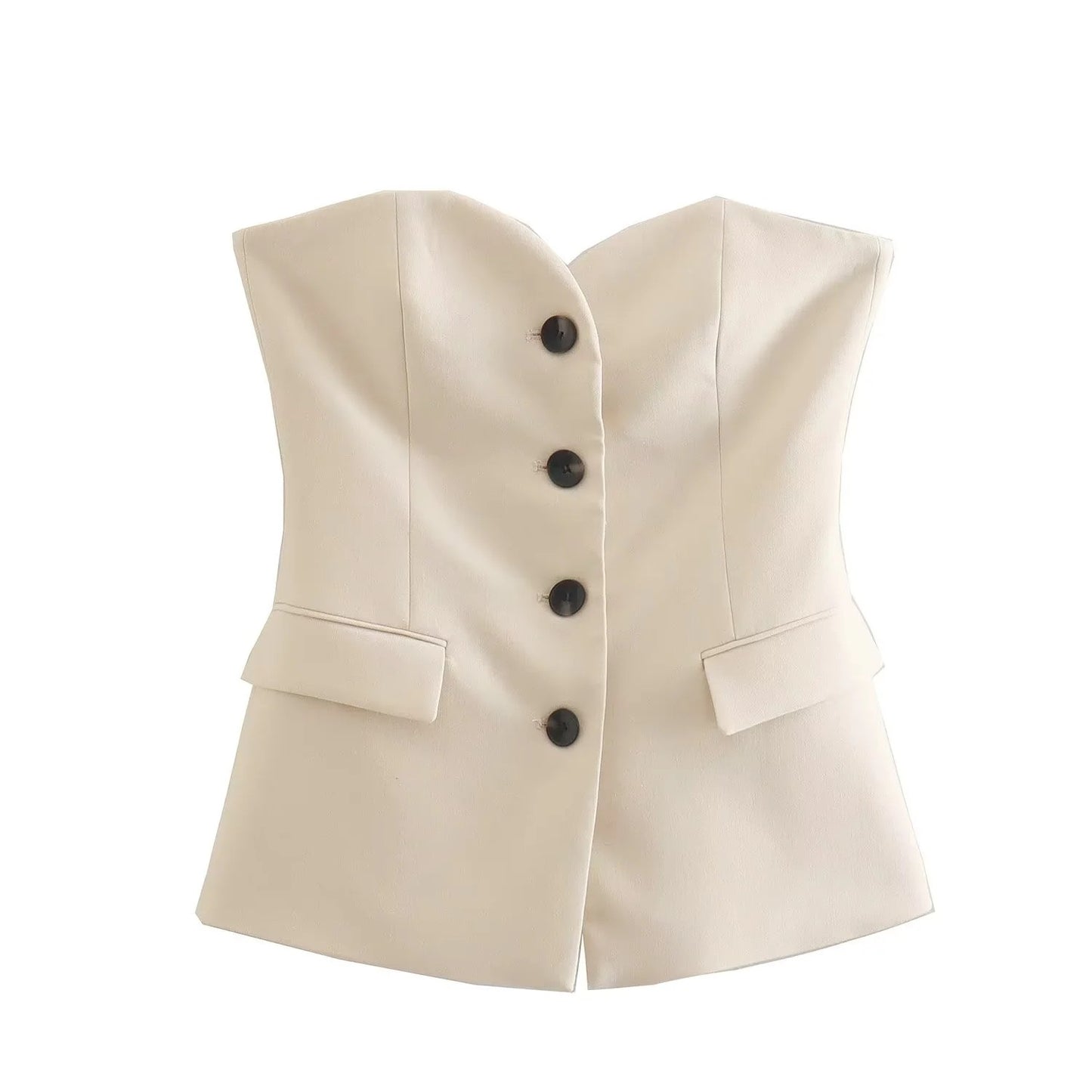 Trafza feminino elegante calça sólida terno botão frontal sem alças sexy reg