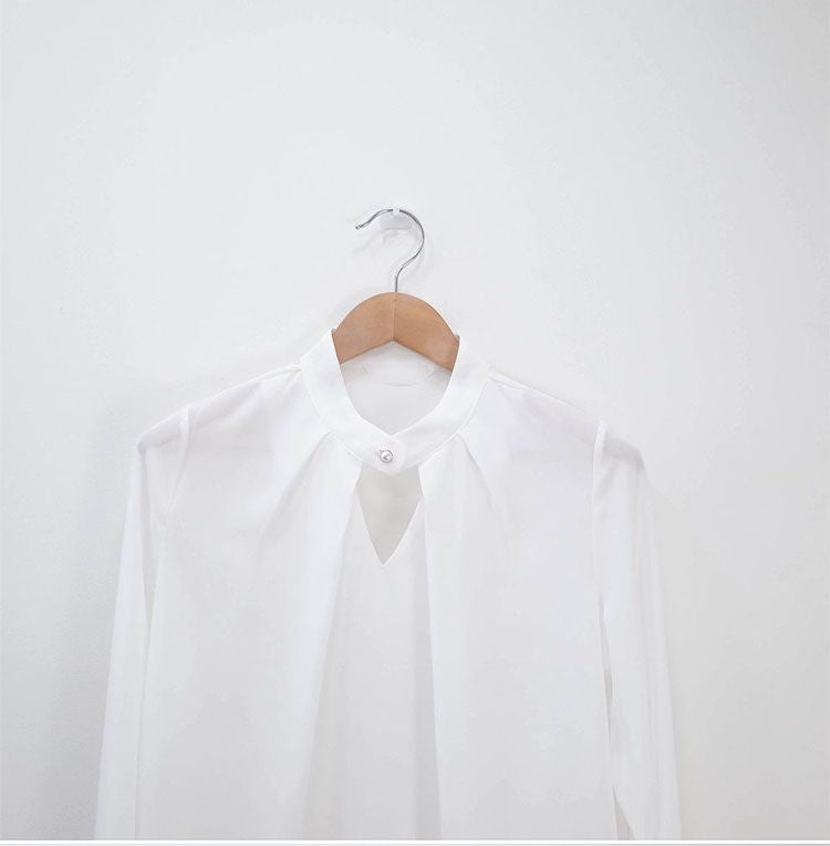 Blusas sólidas femininas camisas de chiffon manga longa fino oco sexy all-match
