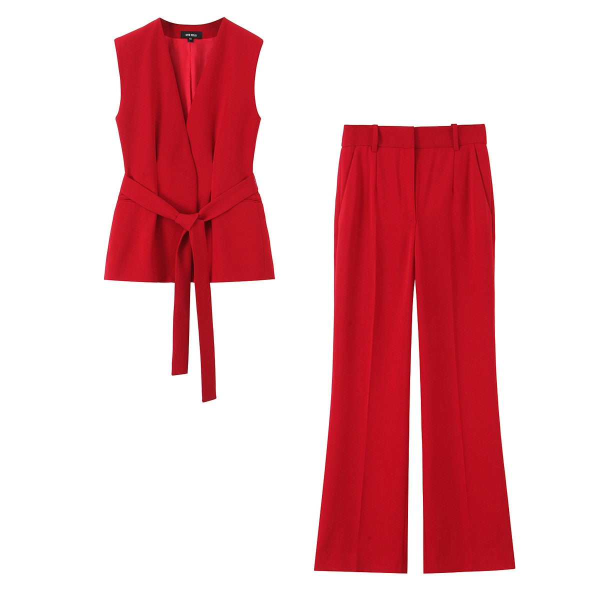 Trafza feminino romântico colete vermelho conjunto com decote em v com cinto ca