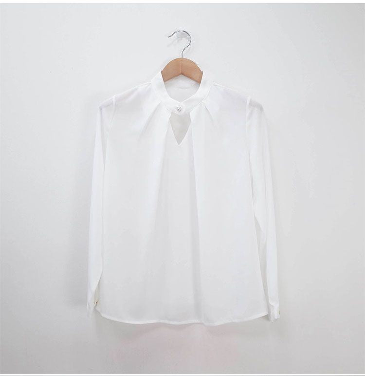 Blusas sólidas femininas camisas de chiffon manga longa fino oco sexy all-match