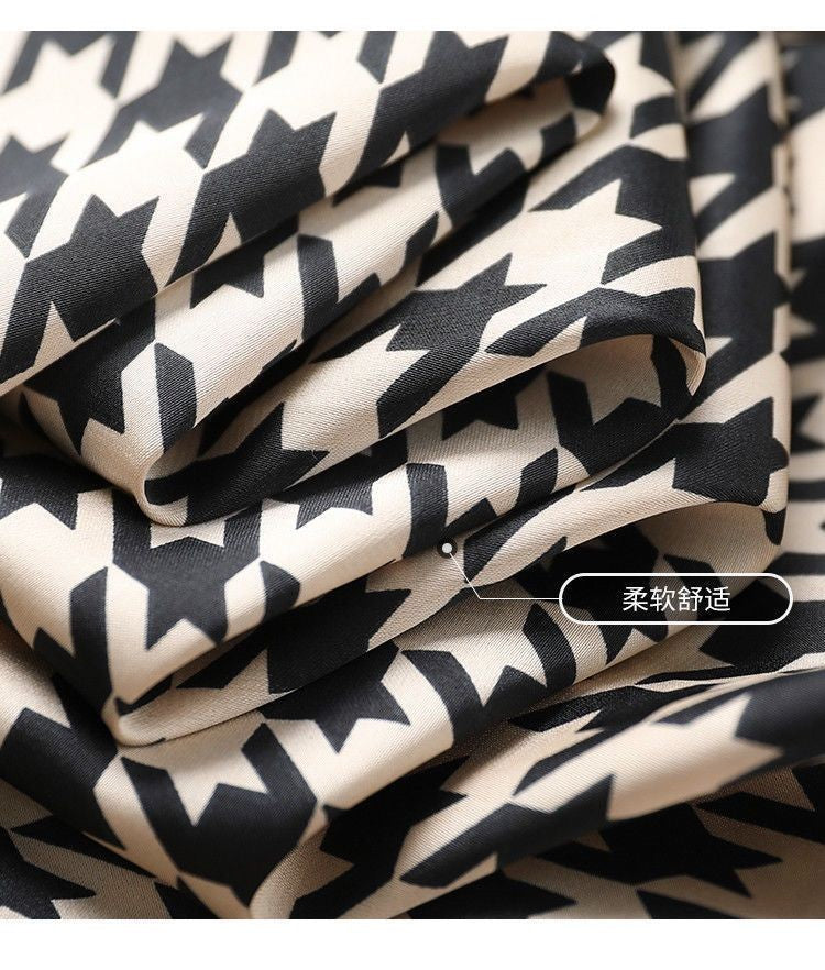 Primavera outono elegante moda houndstooth impressão rendas até camisa senhora