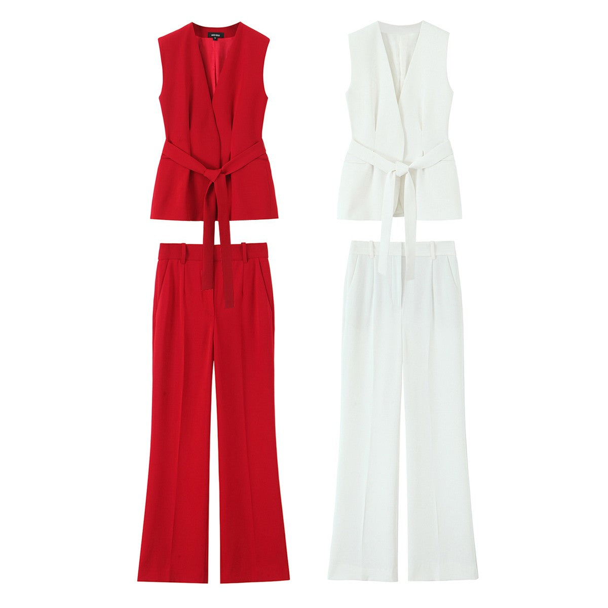 Trafza feminino romântico colete vermelho conjunto com decote em v com cinto ca