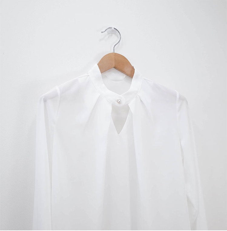 Blusas sólidas femininas camisas de chiffon manga longa fino oco sexy all-match