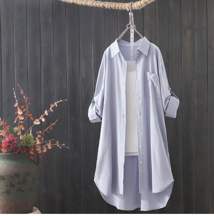 Moda coreana camisa branca feminina 2023 primavera verão solto solto midi camis