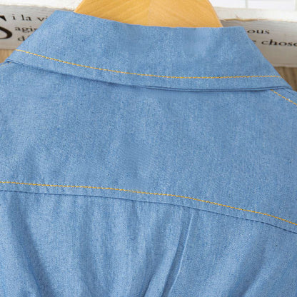 Primavera vestido de manga comprido menina denim vestido azul falso duas peças