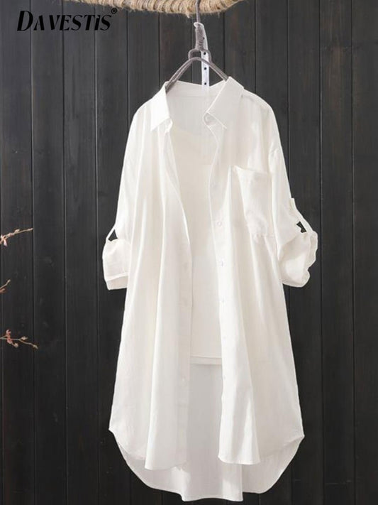 Moda coreana camisa branca feminina 2023 primavera verão solto solto midi camis
