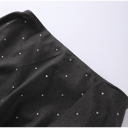 Elegante feminino strass calças superiores ternos conjunto sem alças sem manga