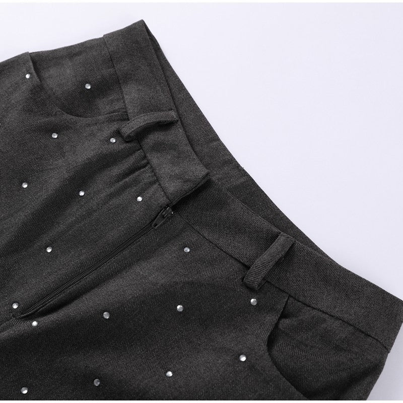 Elegante feminino strass calças superiores ternos conjunto sem alças sem manga