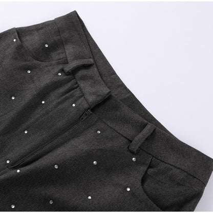 Elegante feminino strass calças superiores ternos conjunto sem alças sem manga