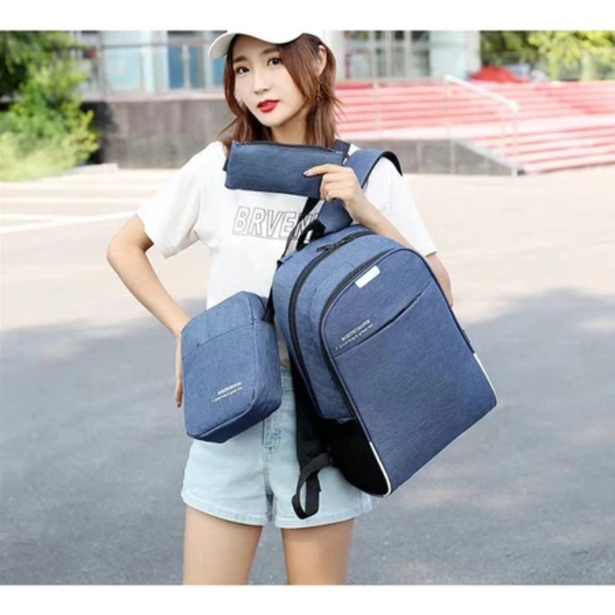 Kit 3 Peças Mochila Estojo Bolsa Lateral Unissex Confortável Versátil e Grand