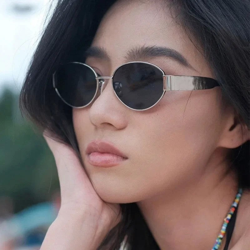 Óculos de sol de metal avançados óculos de sol moda oval marca designer vinta