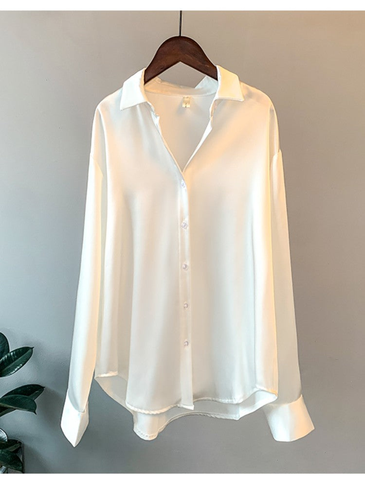 Senhora do escritório blusa de manga longa feminina outono 2023 overshirt cetim