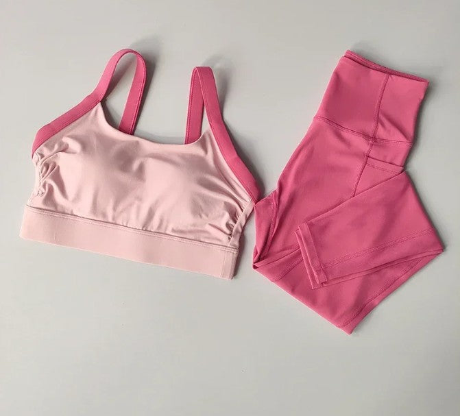 Conjunto de yoga integrado com bloqueio de cor de alta intensidade, 2 peças, ro