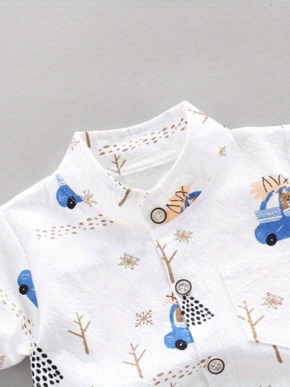 Infantil e da criança impressão completa urso condução padrão shorts de man