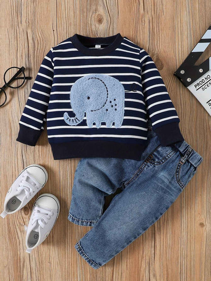 Conjunto de listras de elefantes para meninos e meninas, casual bonito estampado