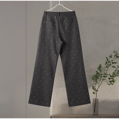 Elegante feminino strass calças superiores ternos conjunto sem alças sem manga