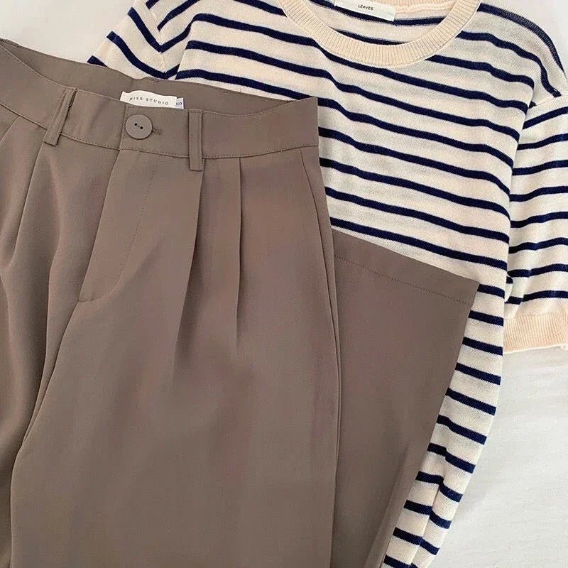 Mulheres sólida cintura alta terno calças outono em linha reta moda casual bot