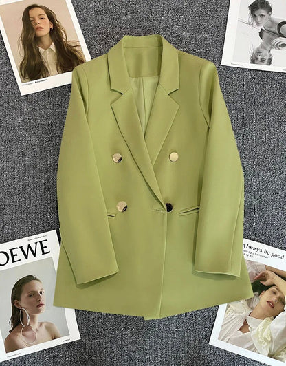 Jaqueta feminina branca com fivela de metal verde, casual, versátil, de alta qu