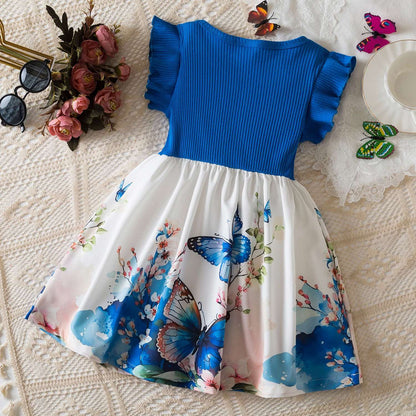 Vestido floral rosa preto para meninas de 3 a 8 anos, verão, roupas casuais par