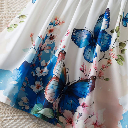 Vestido floral rosa preto para meninas de 3 a 8 anos, verão, roupas casuais par