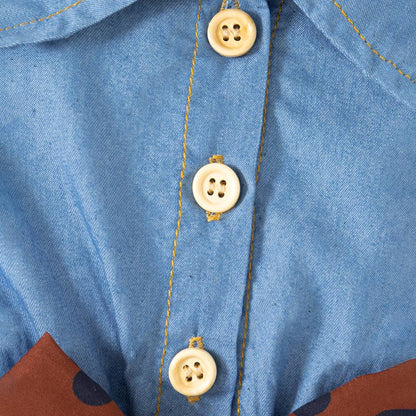 Primavera vestido de manga comprido menina denim vestido azul falso duas peças