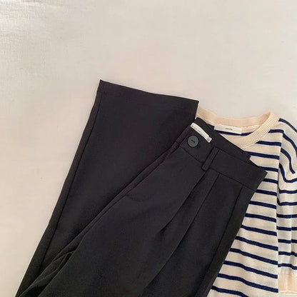 Mulheres sólida cintura alta terno calças outono em linha reta moda casual bot