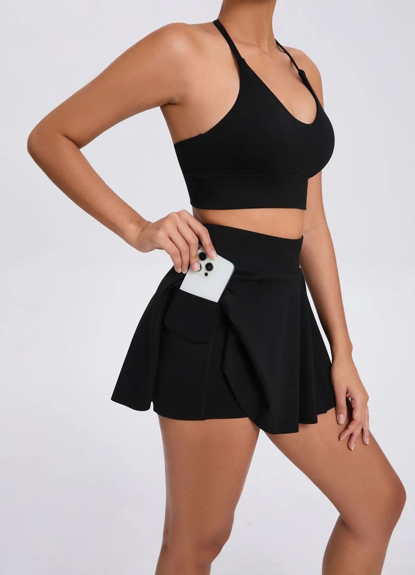 Conjunto de yoga casual ao ar livre sutiã tênis saia curta anti-luz corrida bo