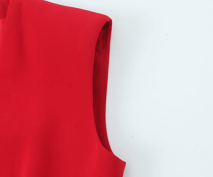 Trafza feminino romântico colete vermelho conjunto com decote em v com cinto ca