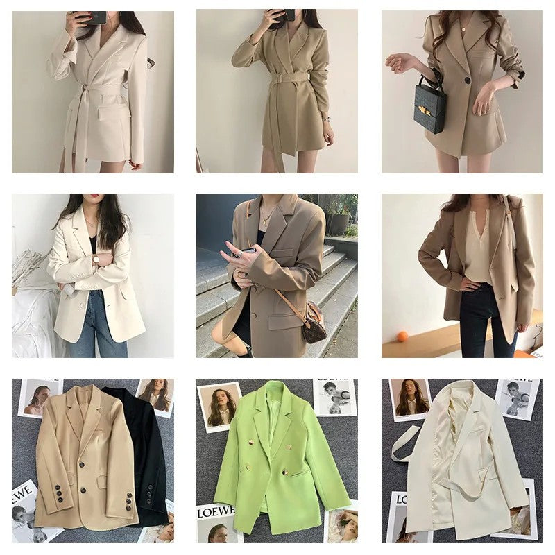 Jaqueta feminina branca com fivela de metal verde, casual, versátil, de alta qu