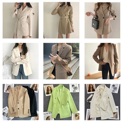 Jaqueta feminina branca com fivela de metal verde, casual, versátil, de alta qu