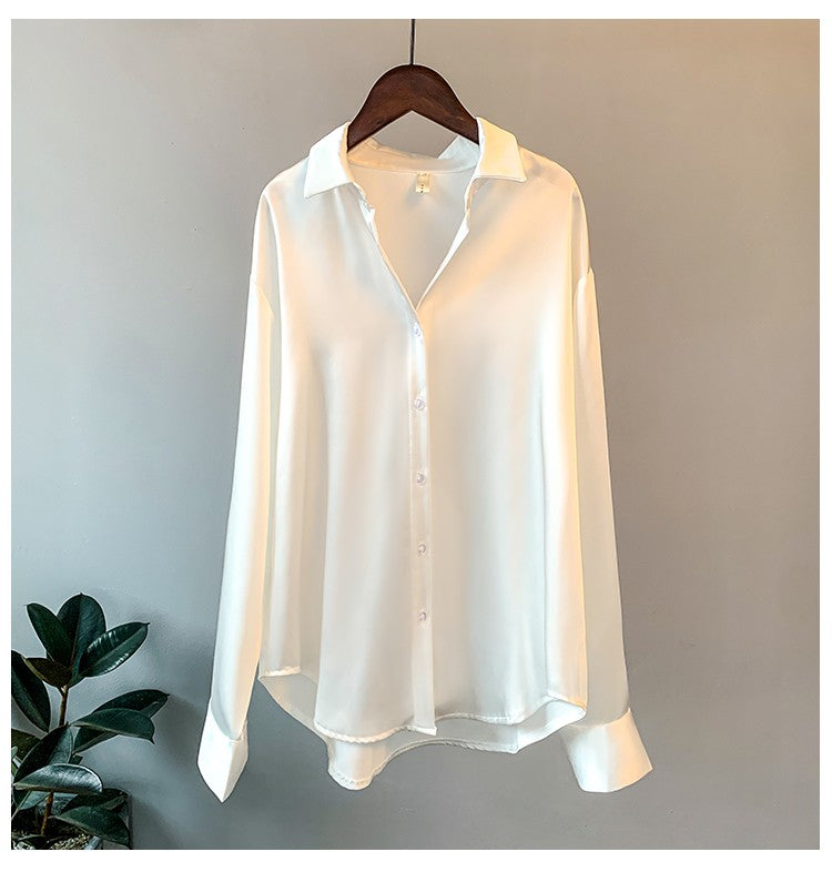 Senhora do escritório blusa de manga longa feminina outono 2023 overshirt cetim