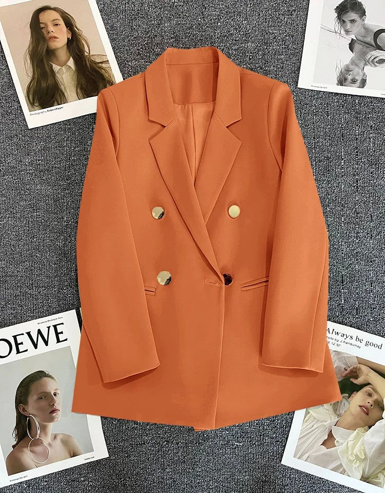 Jaqueta feminina branca com fivela de metal verde, casual, versátil, de alta qu