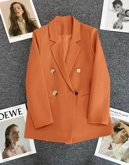 Jaqueta feminina branca com fivela de metal verde, casual, versátil, de alta qu