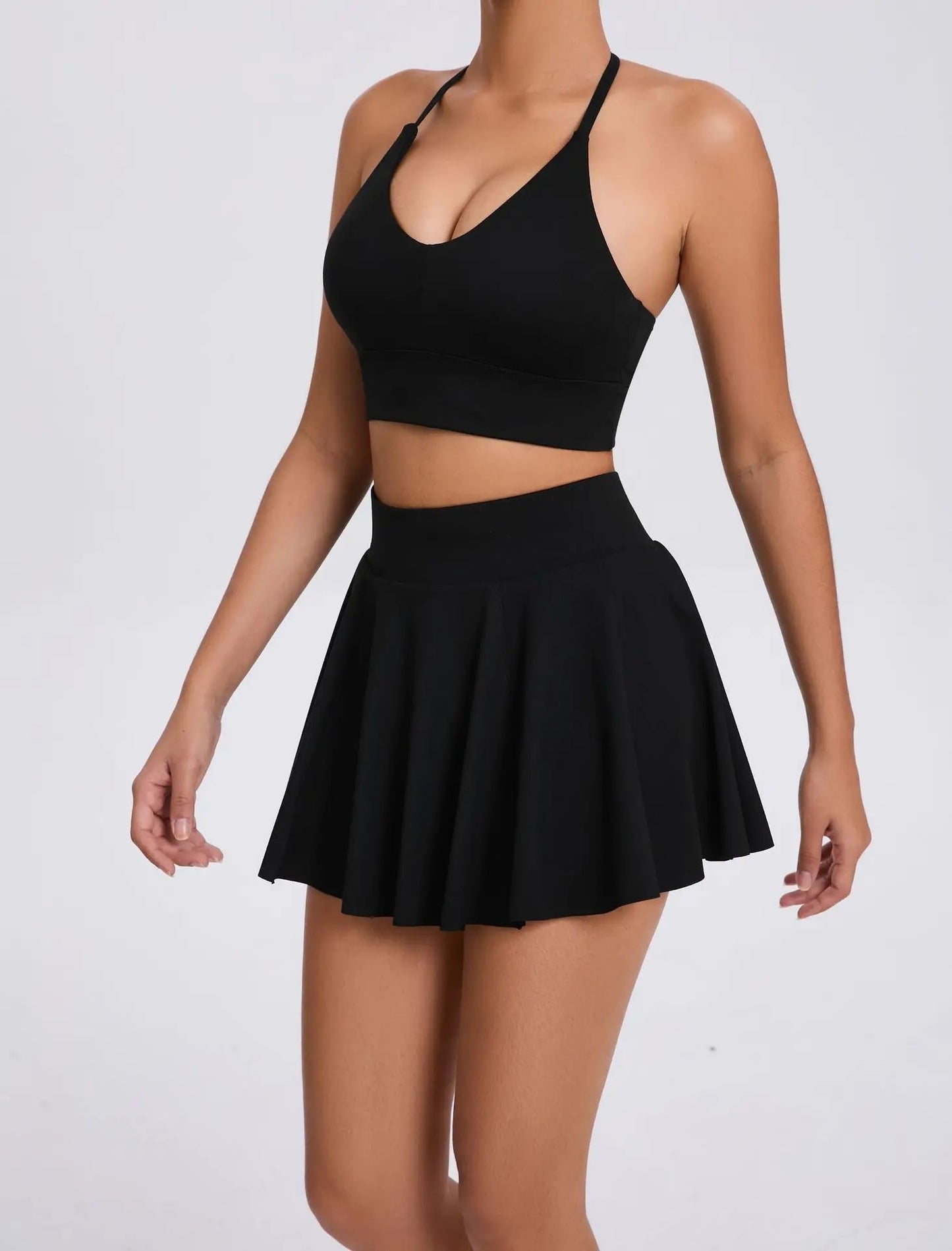 Conjunto de yoga casual ao ar livre sutiã tênis saia curta anti-luz corrida bo