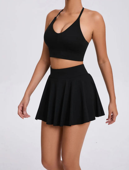 Conjunto de yoga casual ao ar livre sutiã tênis saia curta anti-luz corrida bo