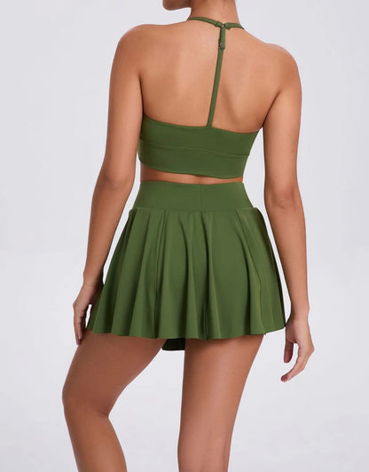 Conjunto de yoga casual ao ar livre sutiã tênis saia curta anti-luz corrida bo