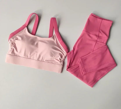 Conjunto de yoga integrado com bloqueio de cor de alta intensidade, 2 peças, ro