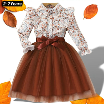 Novas crianças meninas vestido de manga longa primavera outono olhar cinto cria