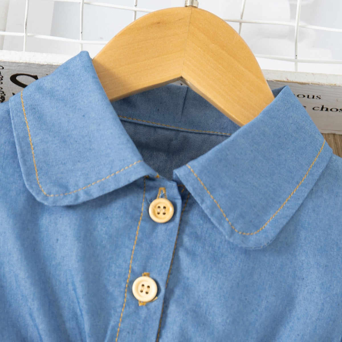 Primavera vestido de manga comprido menina denim vestido azul falso duas peças