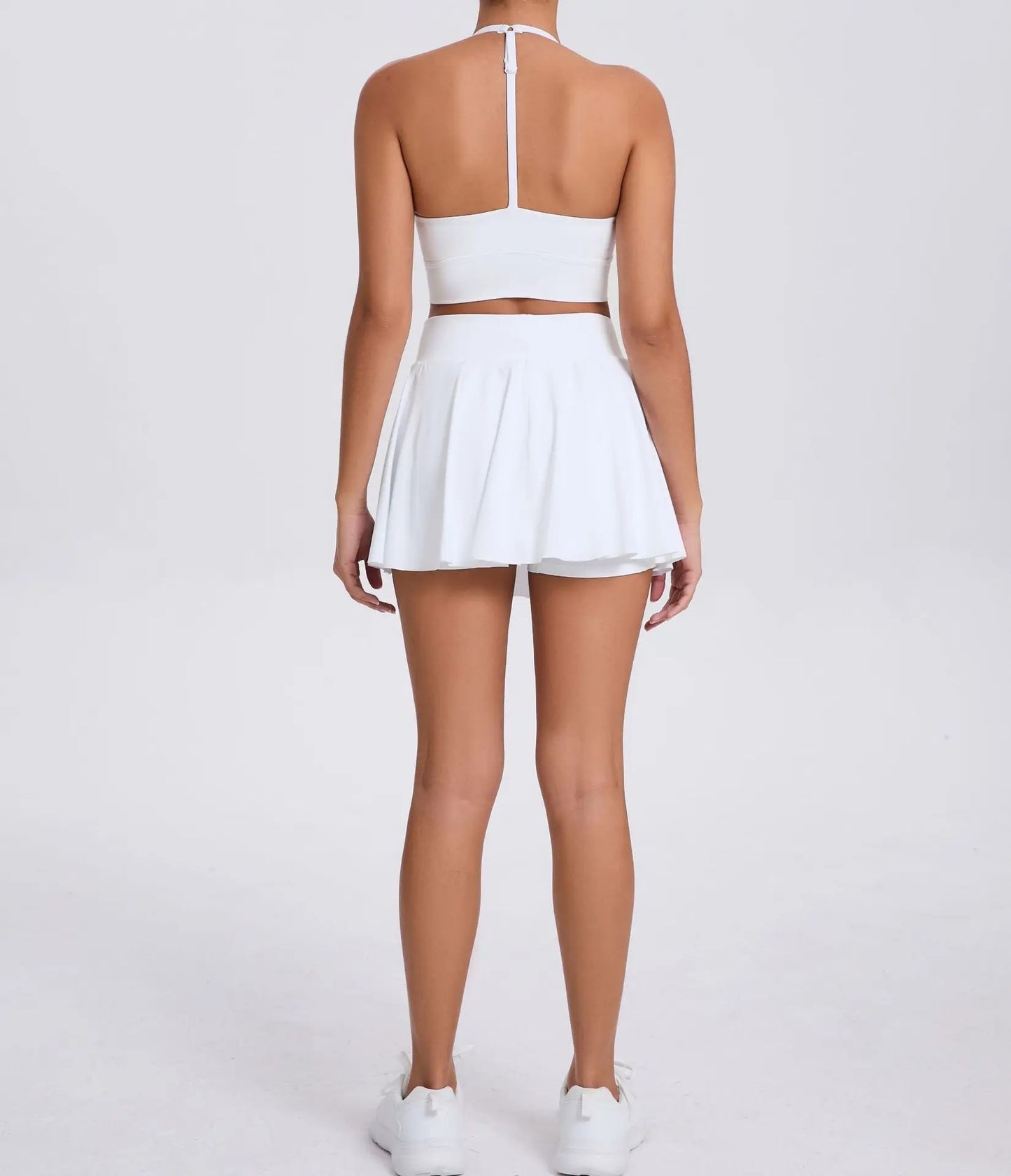 Conjunto de yoga casual ao ar livre sutiã tênis saia curta anti-luz corrida bo