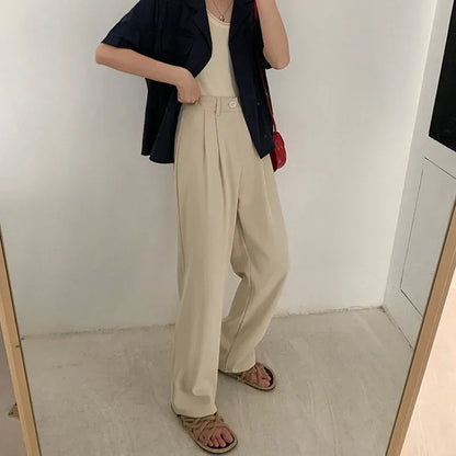 Mulheres sólida cintura alta terno calças outono em linha reta moda casual bot