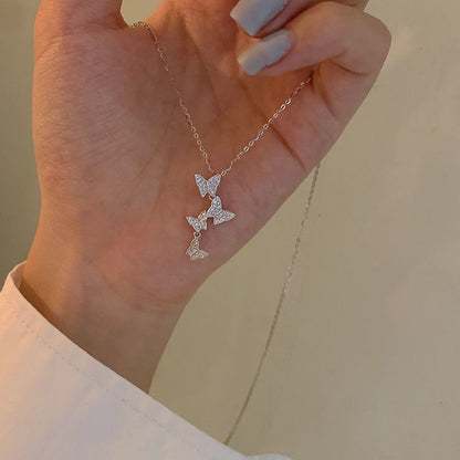 Novo brilhante borboleta colar senhoras requintado dupla camada clavícula corre